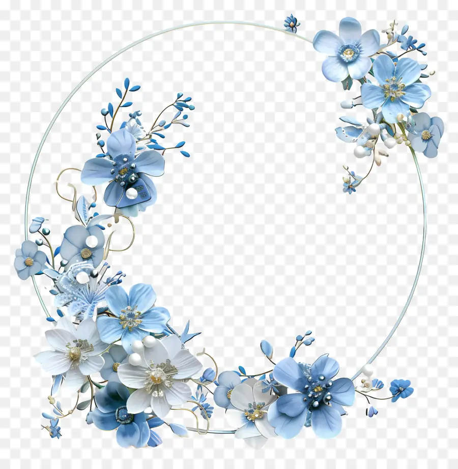 Marco Floral，Azul Floral Corona PNG