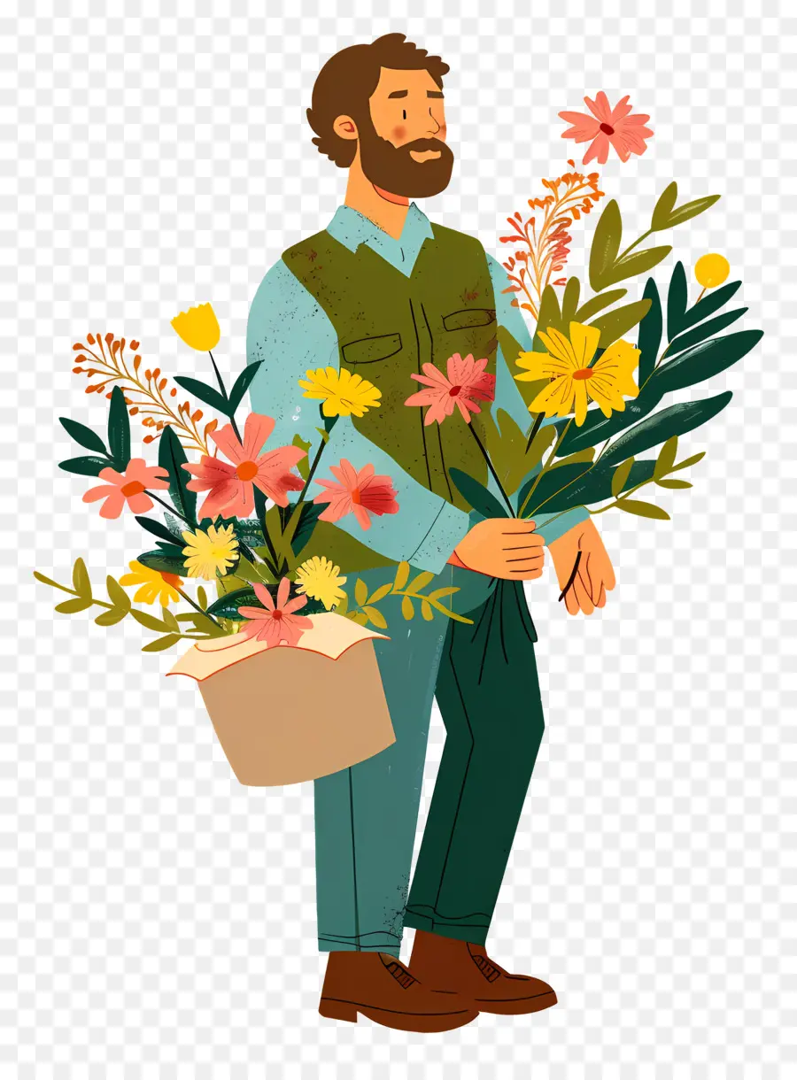 Floristería，Hombre Con Flores PNG
