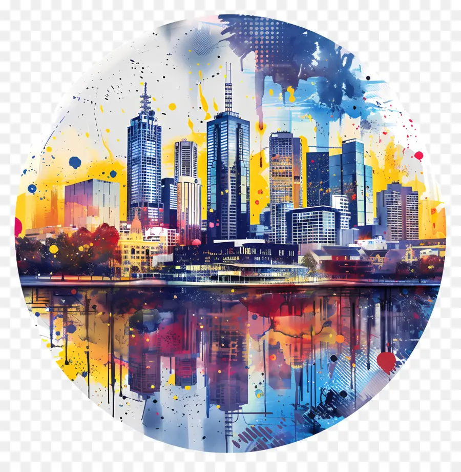 Skyline De La Ciudad De Melbourne，Pintura A La Acuarela PNG