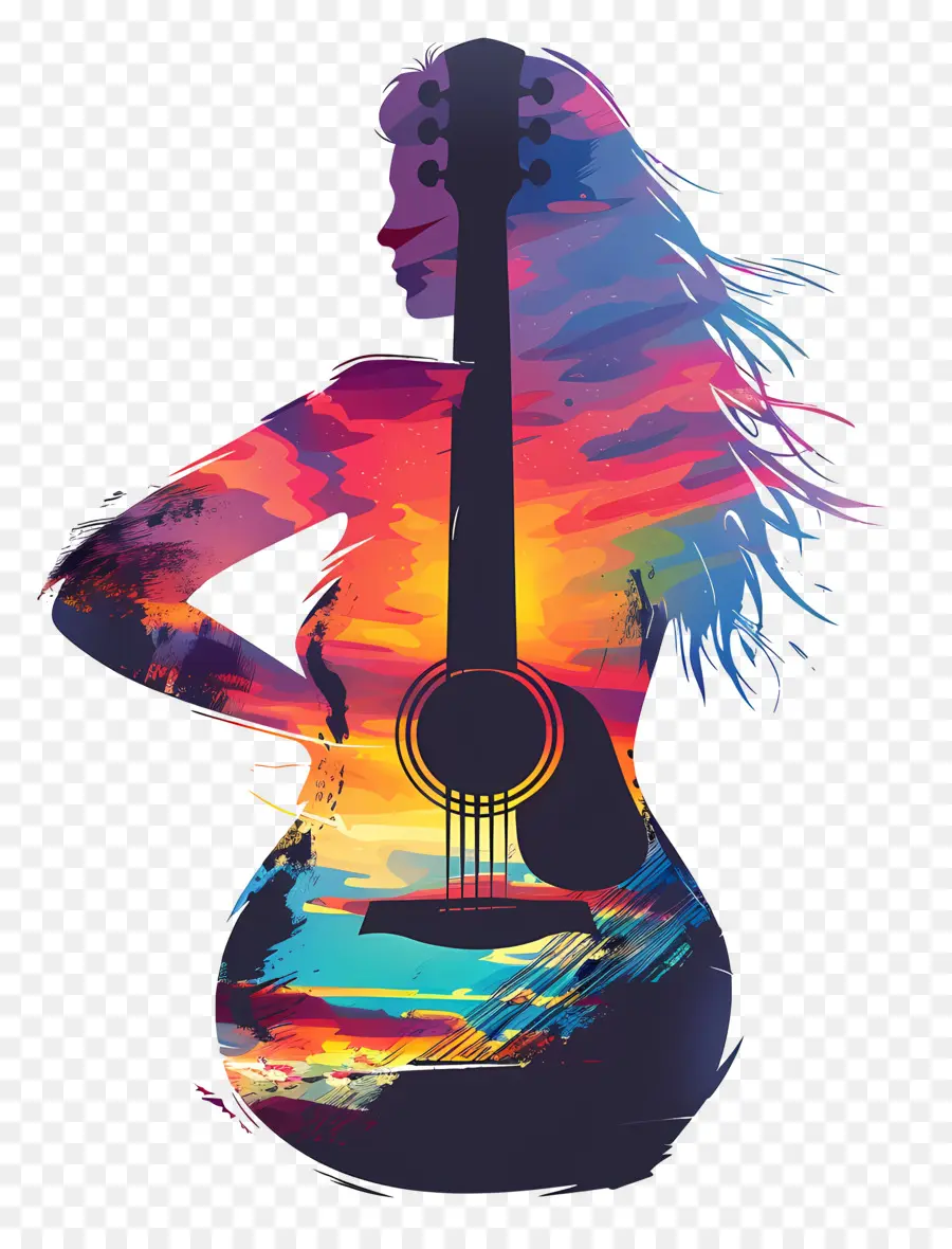 Mujer，Guitarra PNG