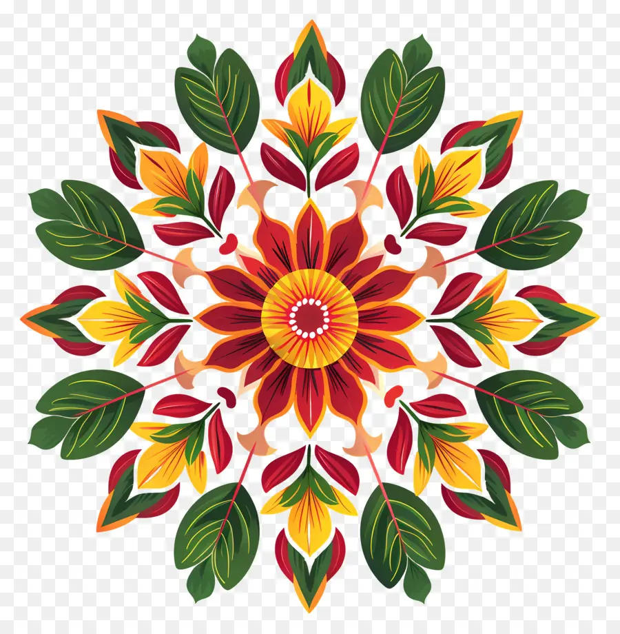 Flor Rangoli，Mandala Floral Colorido PNG