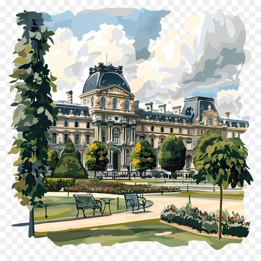 Tulleries Gardens，Pintura Al óleo PNG