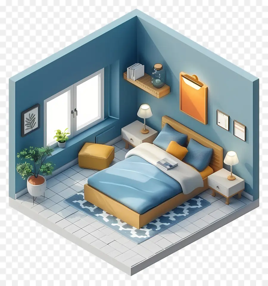 Habitación De Huéspedes，Dormitorio Azul PNG