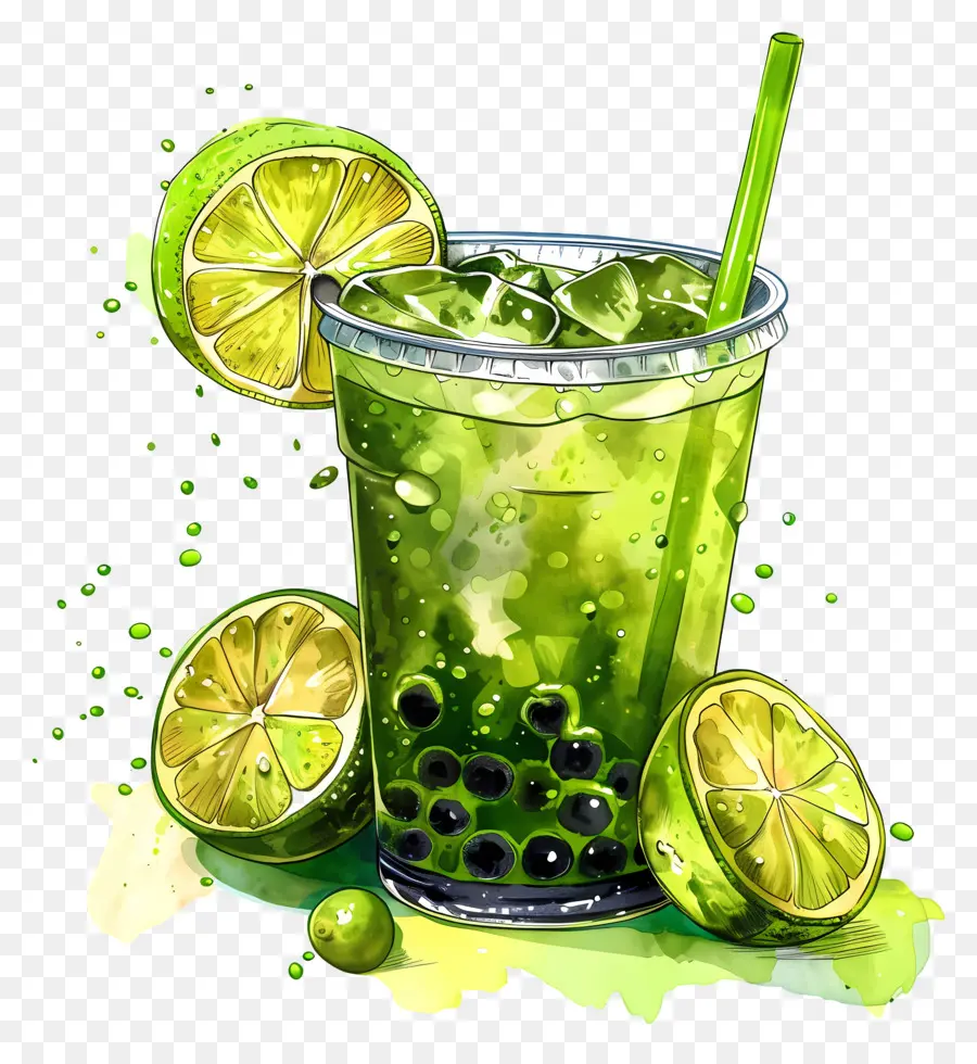 Té De Boba，Bebida Verde PNG