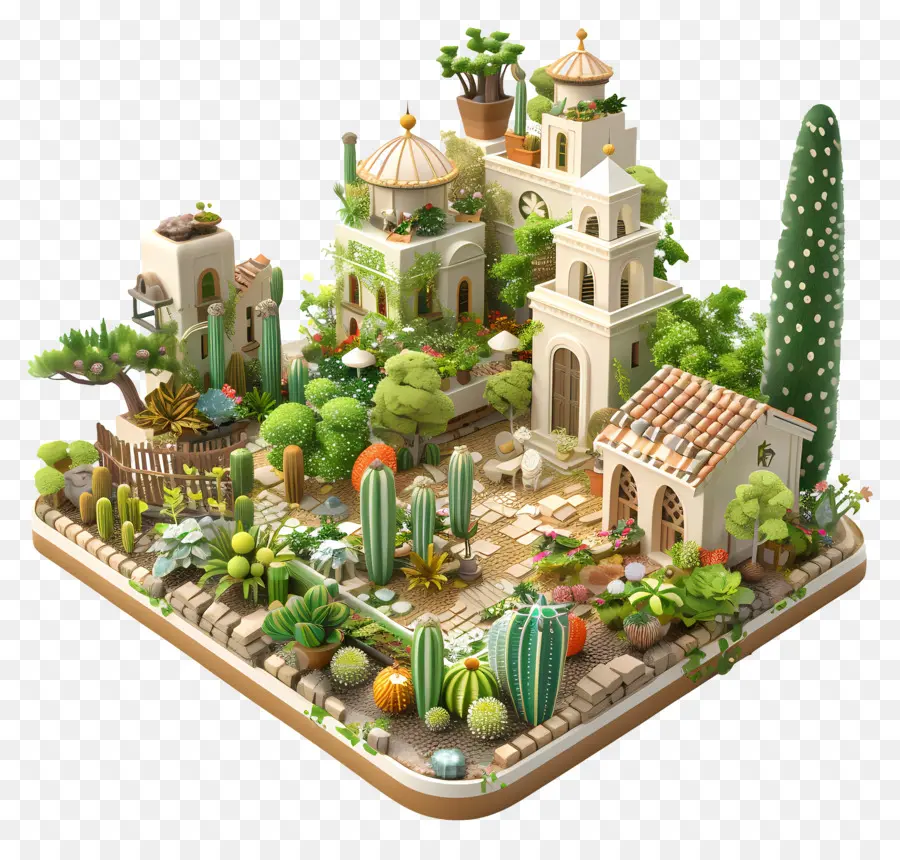 Jardín，Render 3d PNG