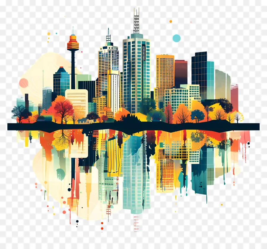 Skyline De La Ciudad De Melbourne，Paisaje Urbano PNG