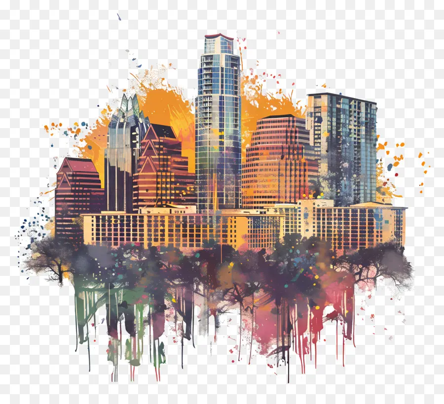 Horizonte De Austin，Colorido Paisaje Urbano PNG