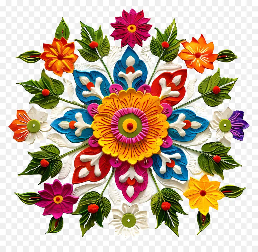 Diwali Flower Rangoli，Arreglo Florido Colorido PNG