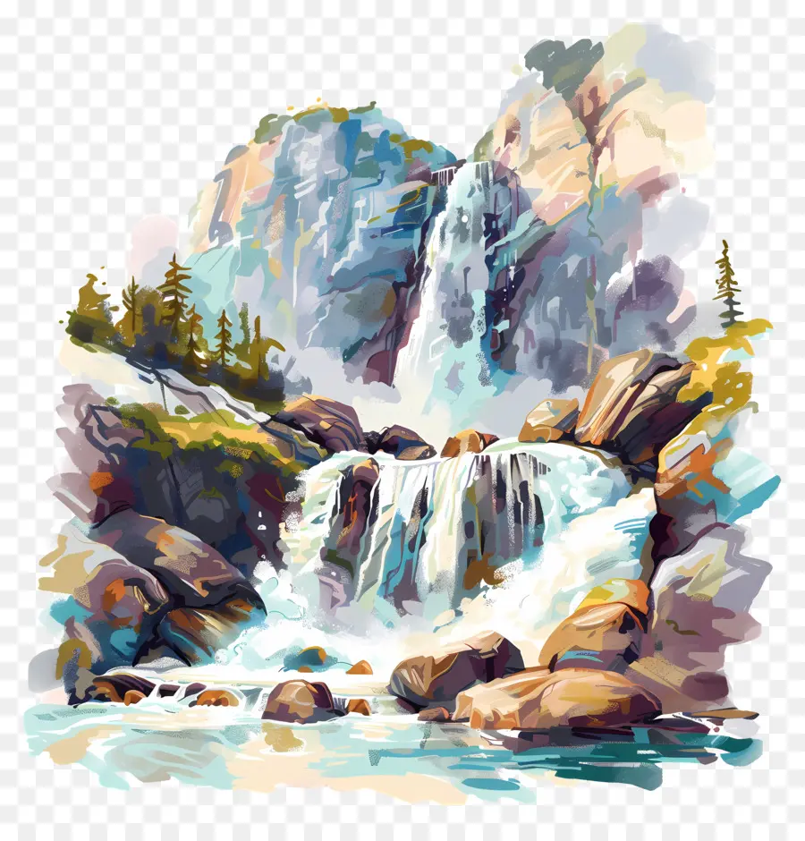 Sutherland Falls，Pintura De Cascada PNG