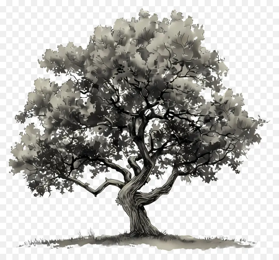 árbol De Roble，En Blanco Y Negro PNG