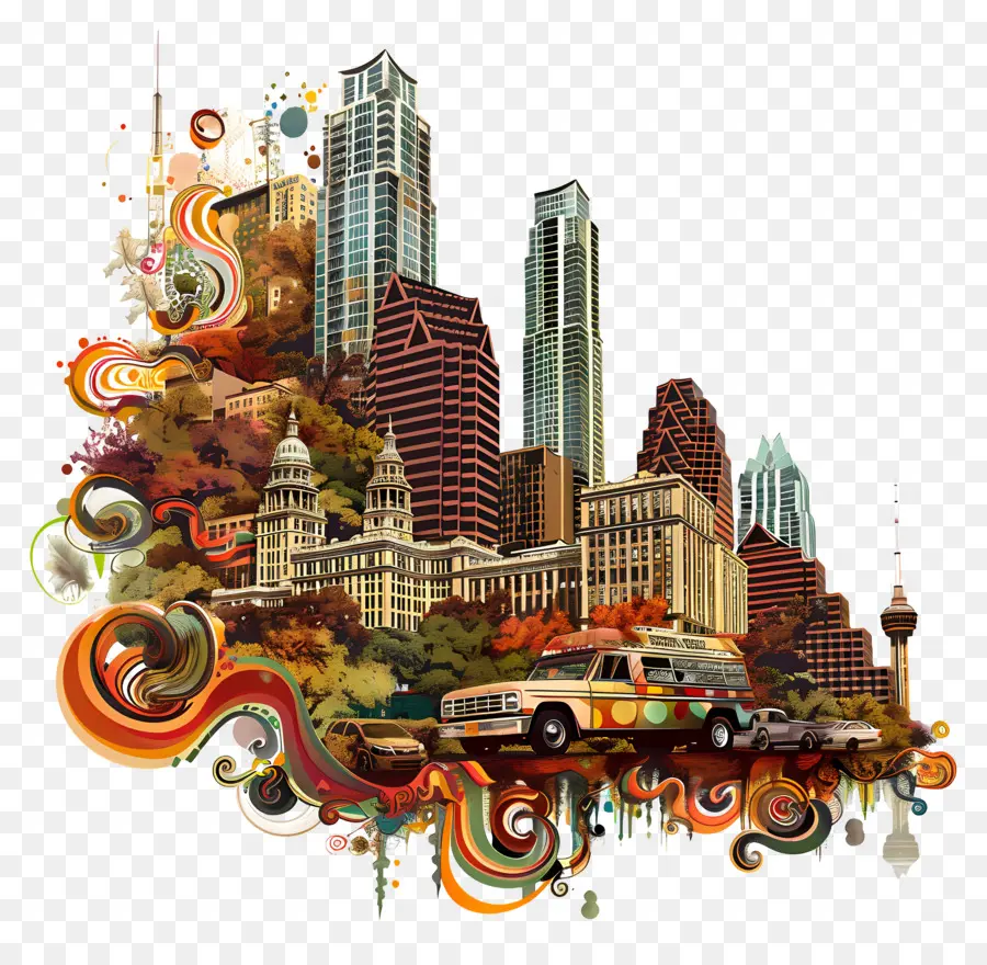 Austin Skyline，Mural Del Paisaje Urbano PNG
