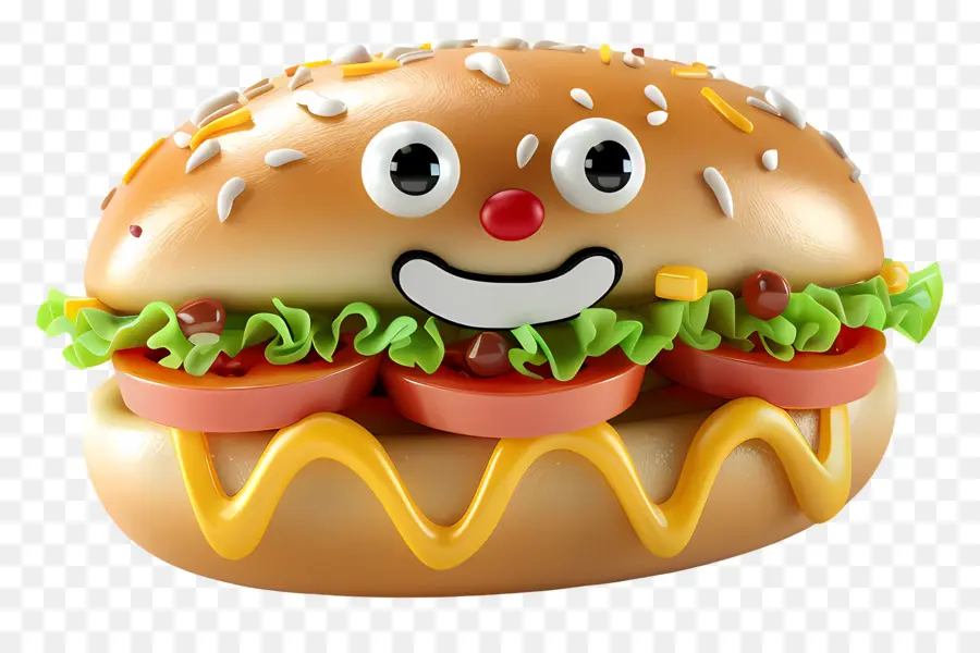 Comida De Dibujos Animados 3d，Feliz Hamburguesa PNG