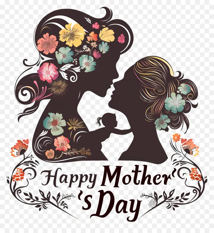 Feliz Dia De Las Madres，Silueta De Madre E Hijo PNG