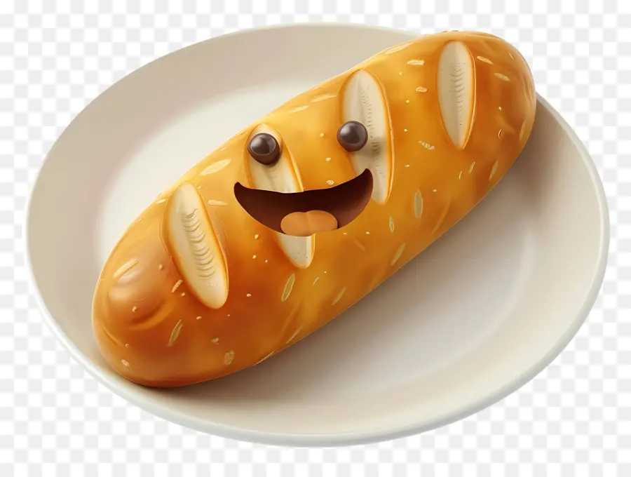 Comida De Dibujos Animados 3d，Rollo De Pan Sonriente PNG