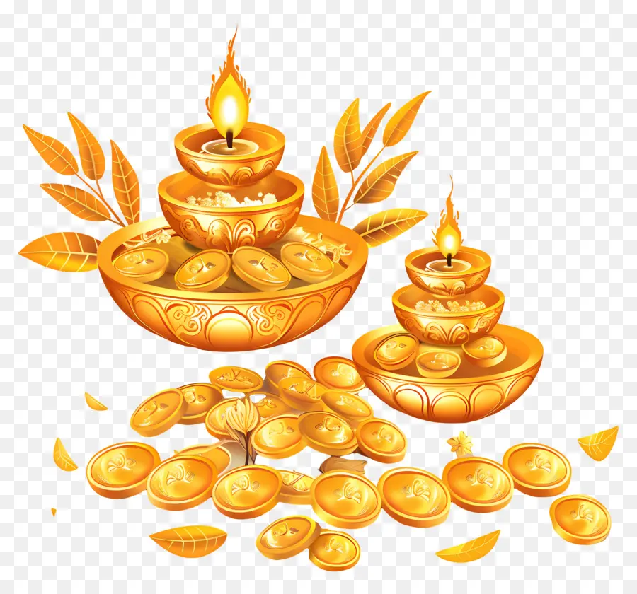 Feliz Dhanteras，Las Monedas De Oro PNG