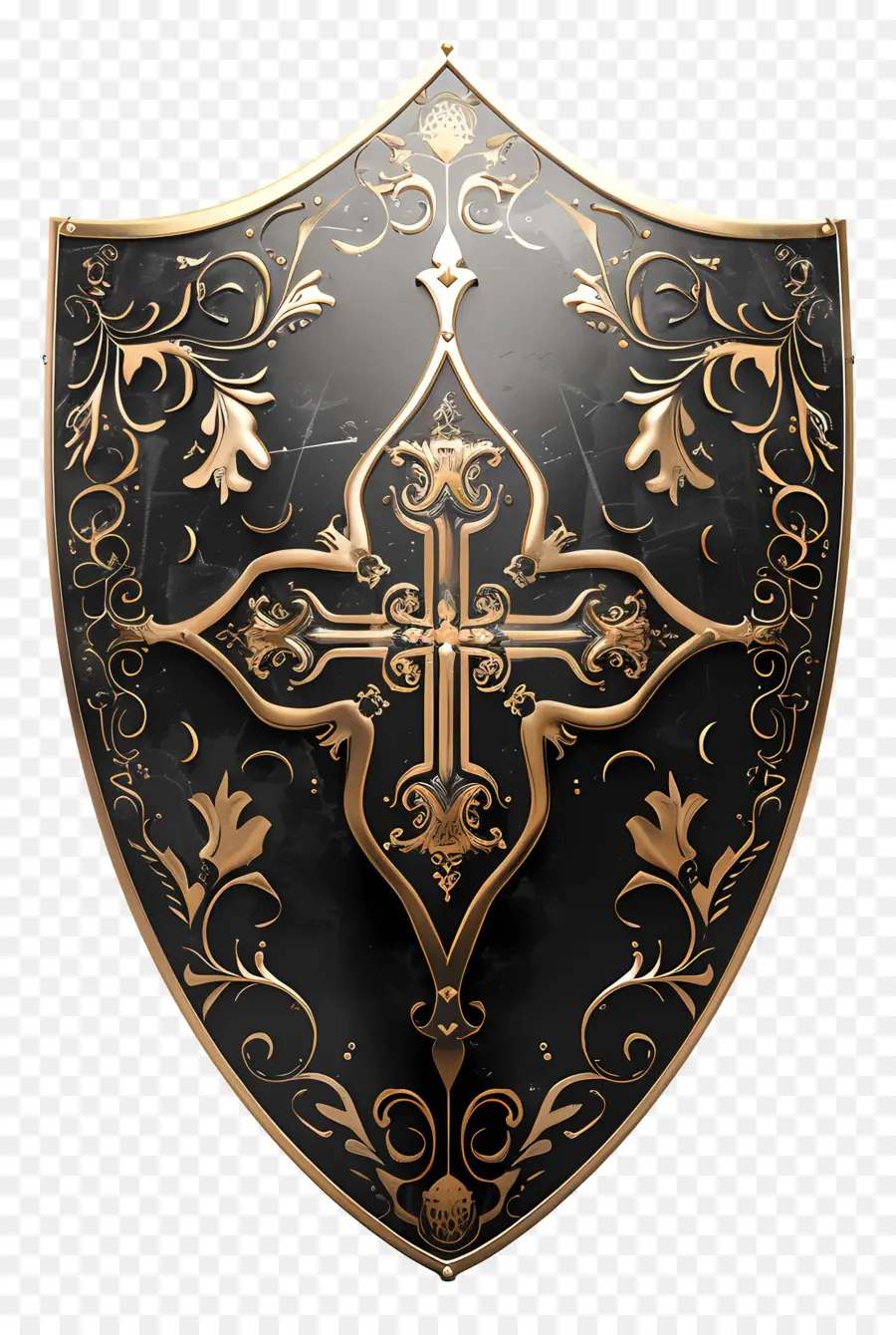 El Escudo De Protección，Escudo Negro Y Dorado PNG