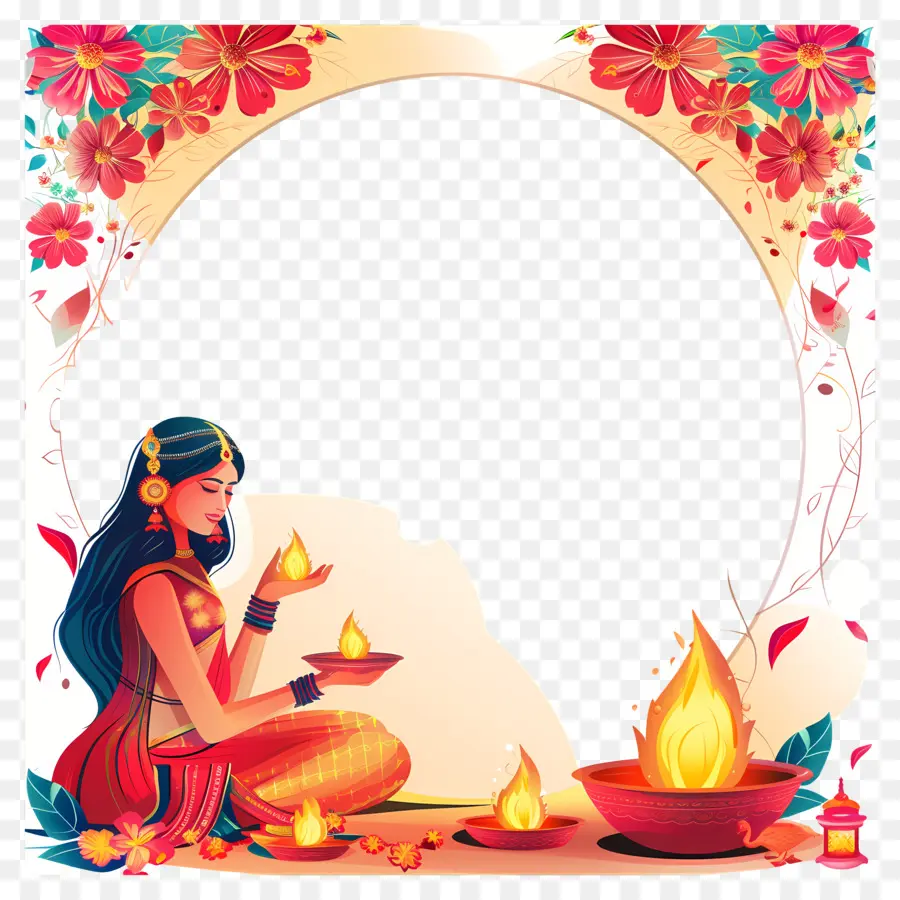 Karwa Chauth，Mujer Con Lámpara PNG