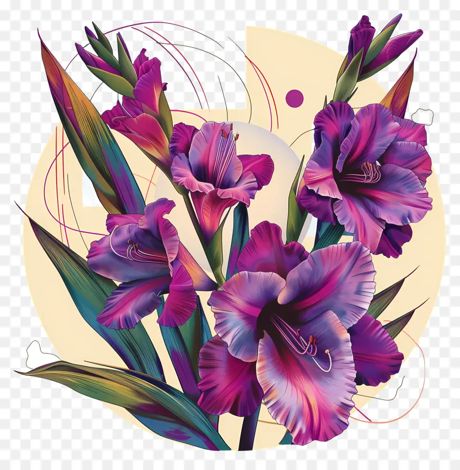 Gladiolos Morados，Flores De Color Púrpura PNG