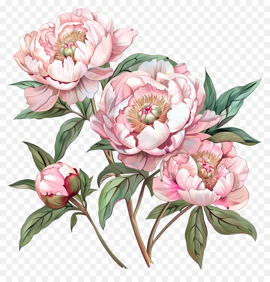 Peonías De Color Rosa Claro，Peonies Pink PNG