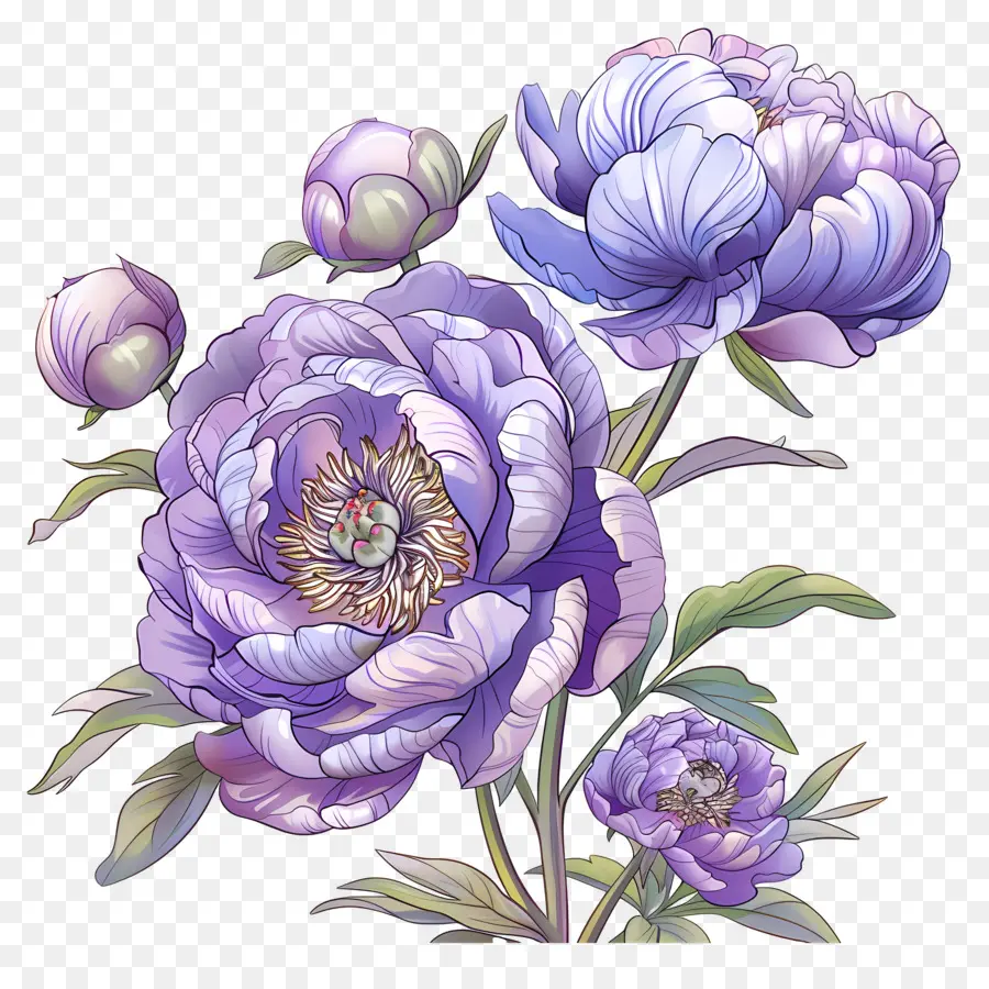 Peonies Purple，Flores De Peonía Morada PNG