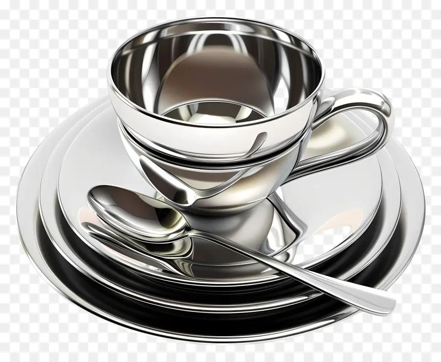 Set De Cena De Metal，La Plata De La Taza De Té PNG