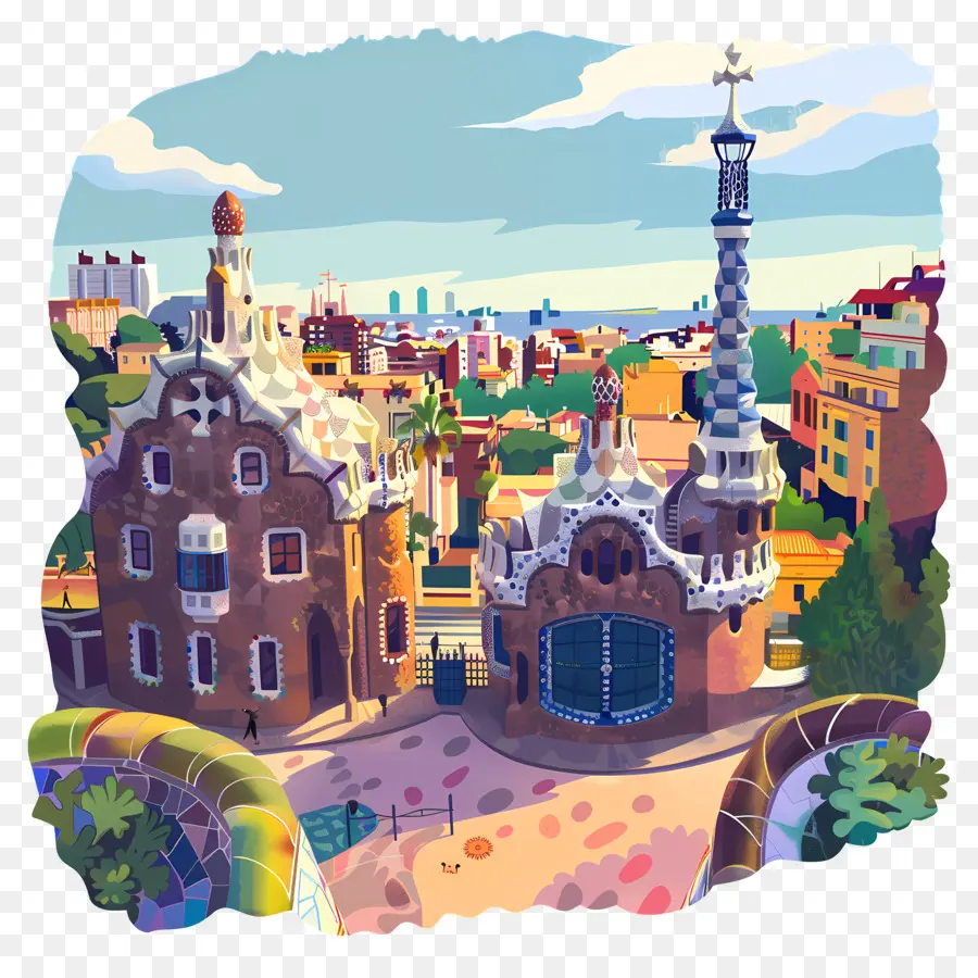 El Parque Güell，Paisaje Urbano PNG