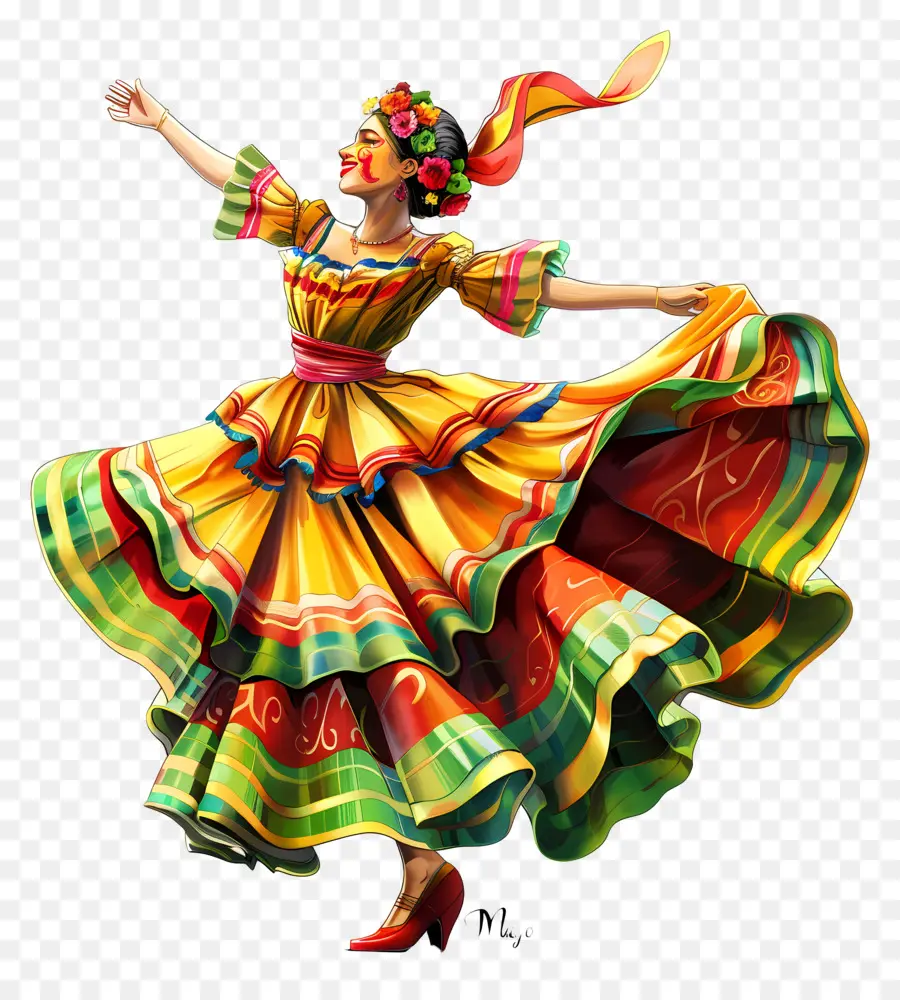 Cinco，Mujer Con Colorido Vestido PNG