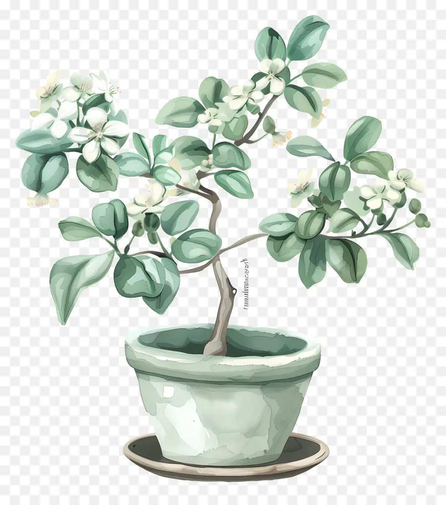 Flor De Jade En Maceta，Pintura A La Acuarela PNG