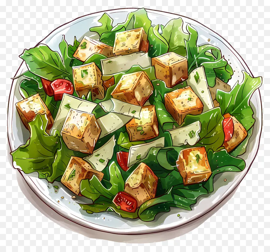 Ensalada César，Ensalada De Tofu Frito PNG