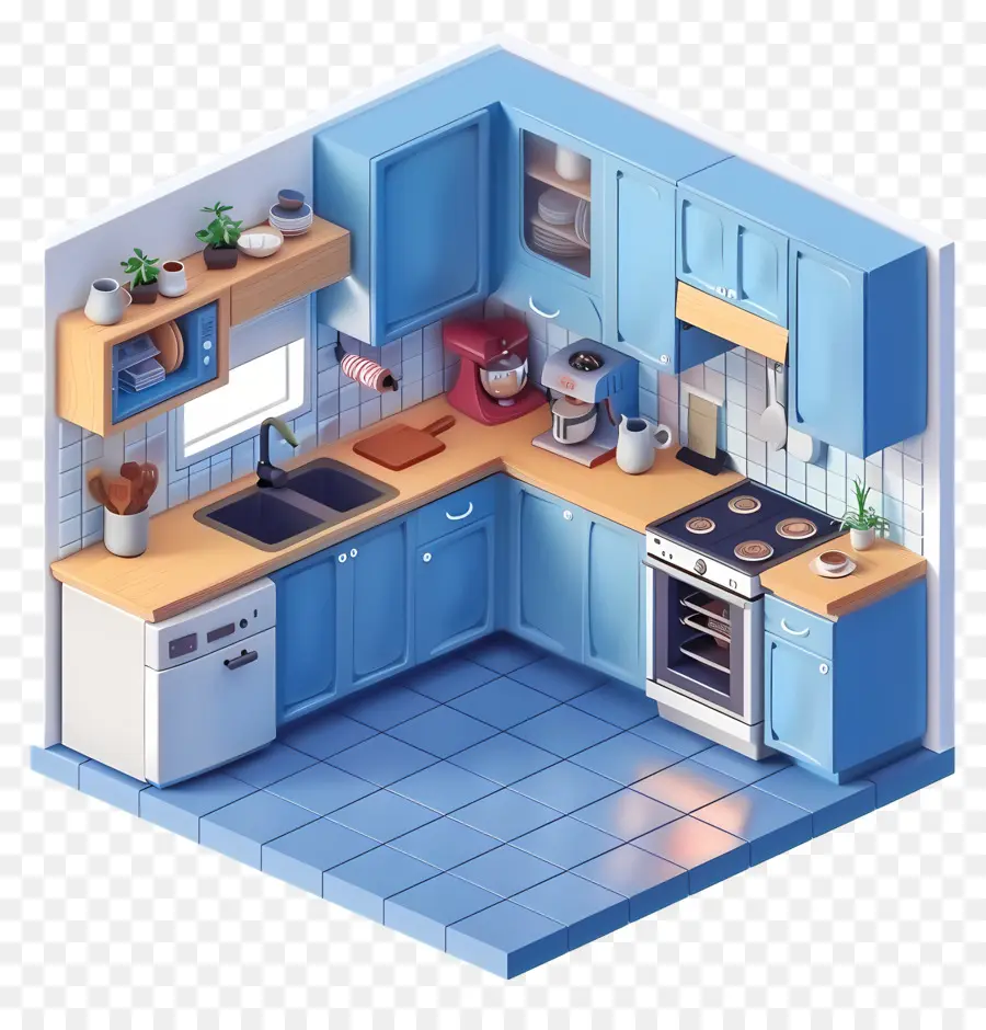 La Cocina De La Sala De，Gabinetes Azules PNG