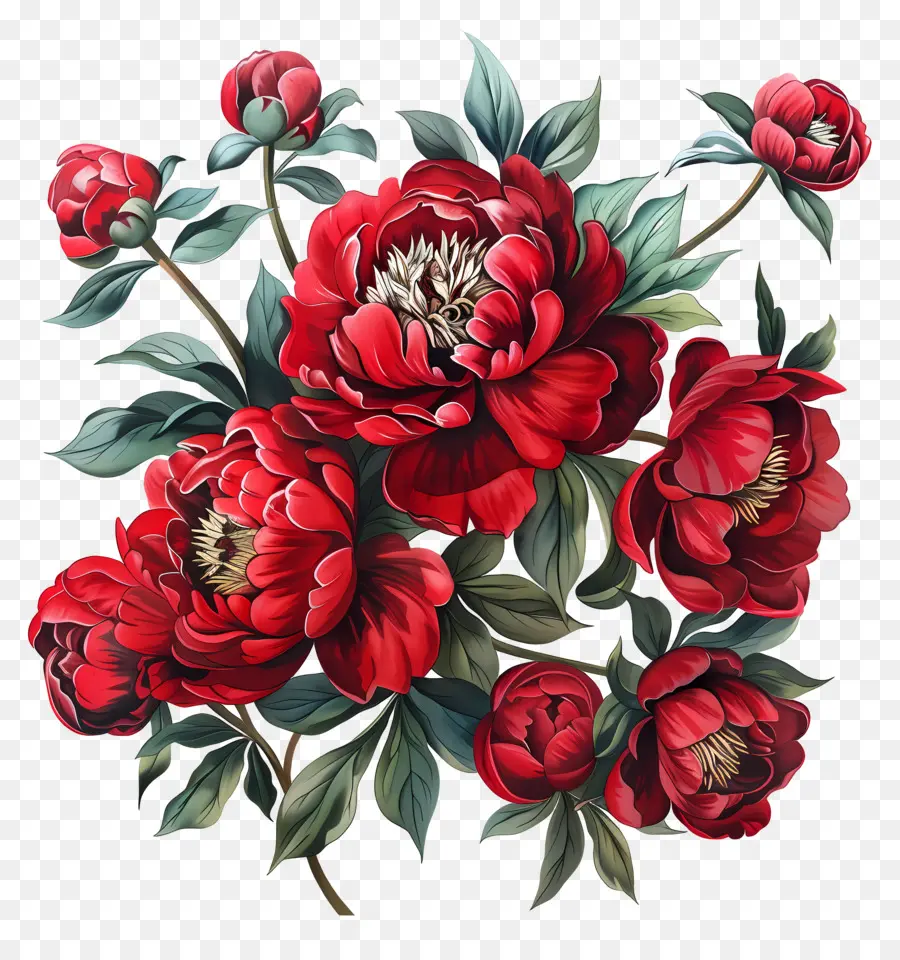 Peonies Red，Ramo PNG