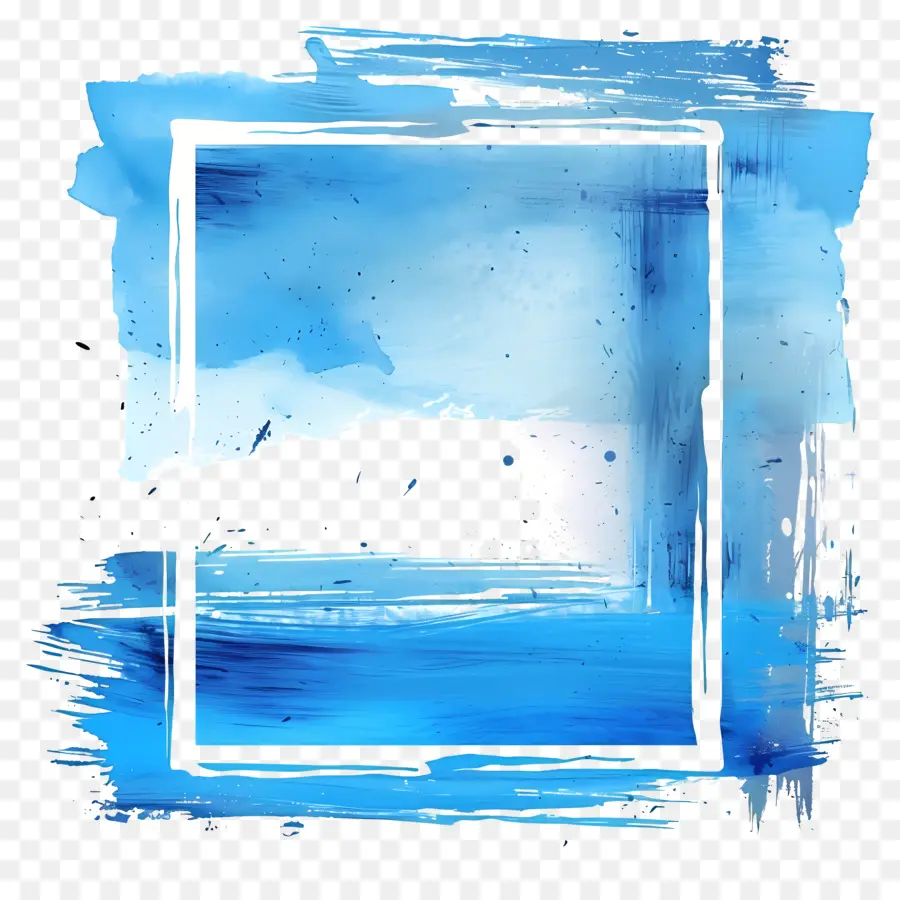 Marco Azul Rectángulo，Pintura A La Acuarela PNG