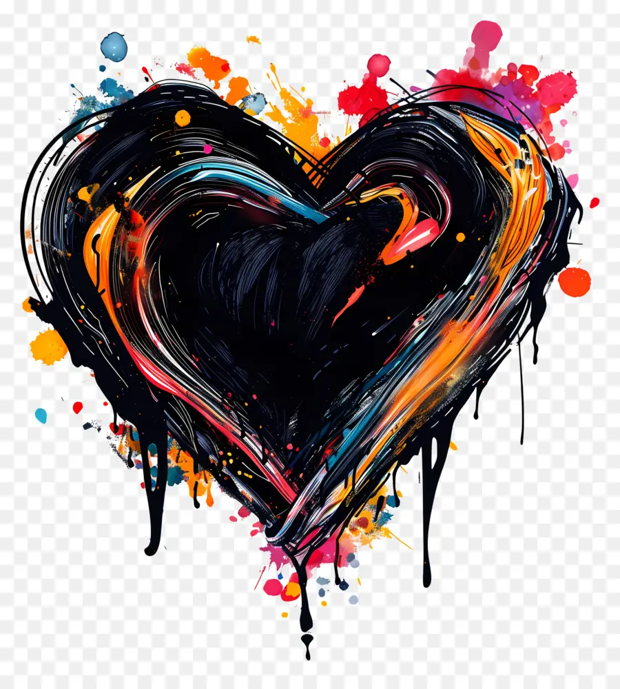 Corazón Negro，Corazón De Pintura PNG