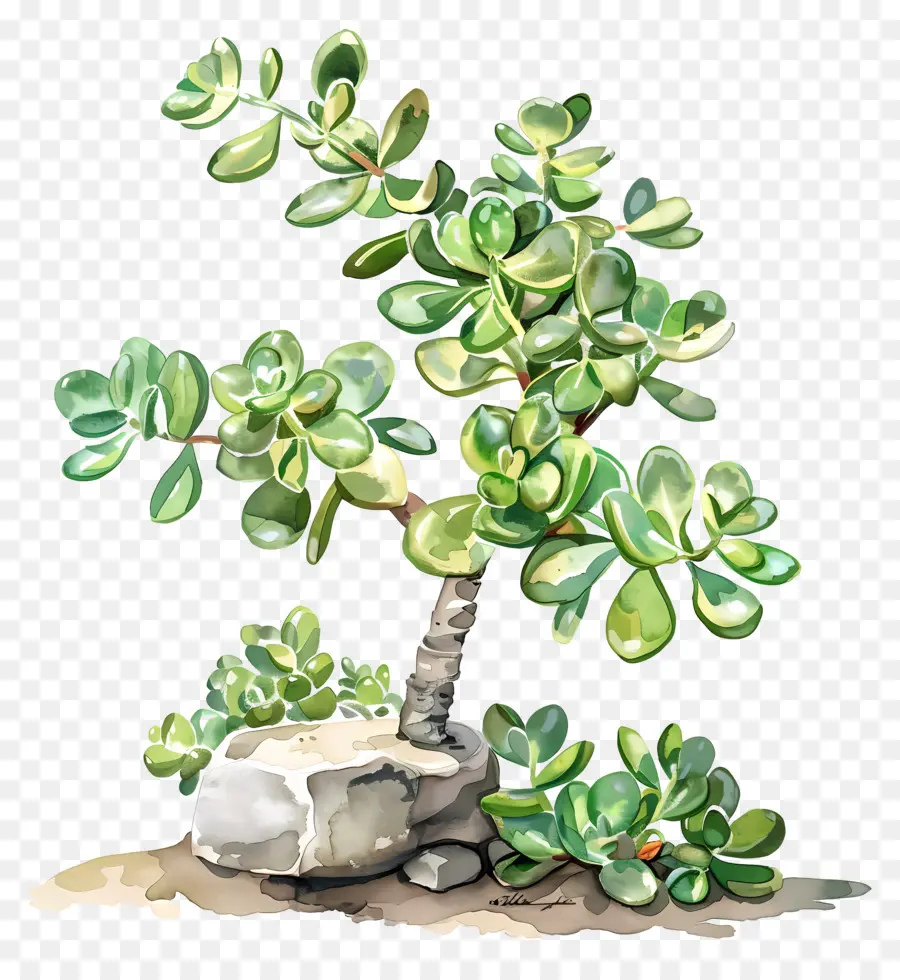 Jade De Crassula，Pintura A La Acuarela PNG