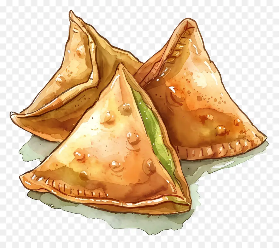 Comida Samosa，Ilustración Acuarela PNG