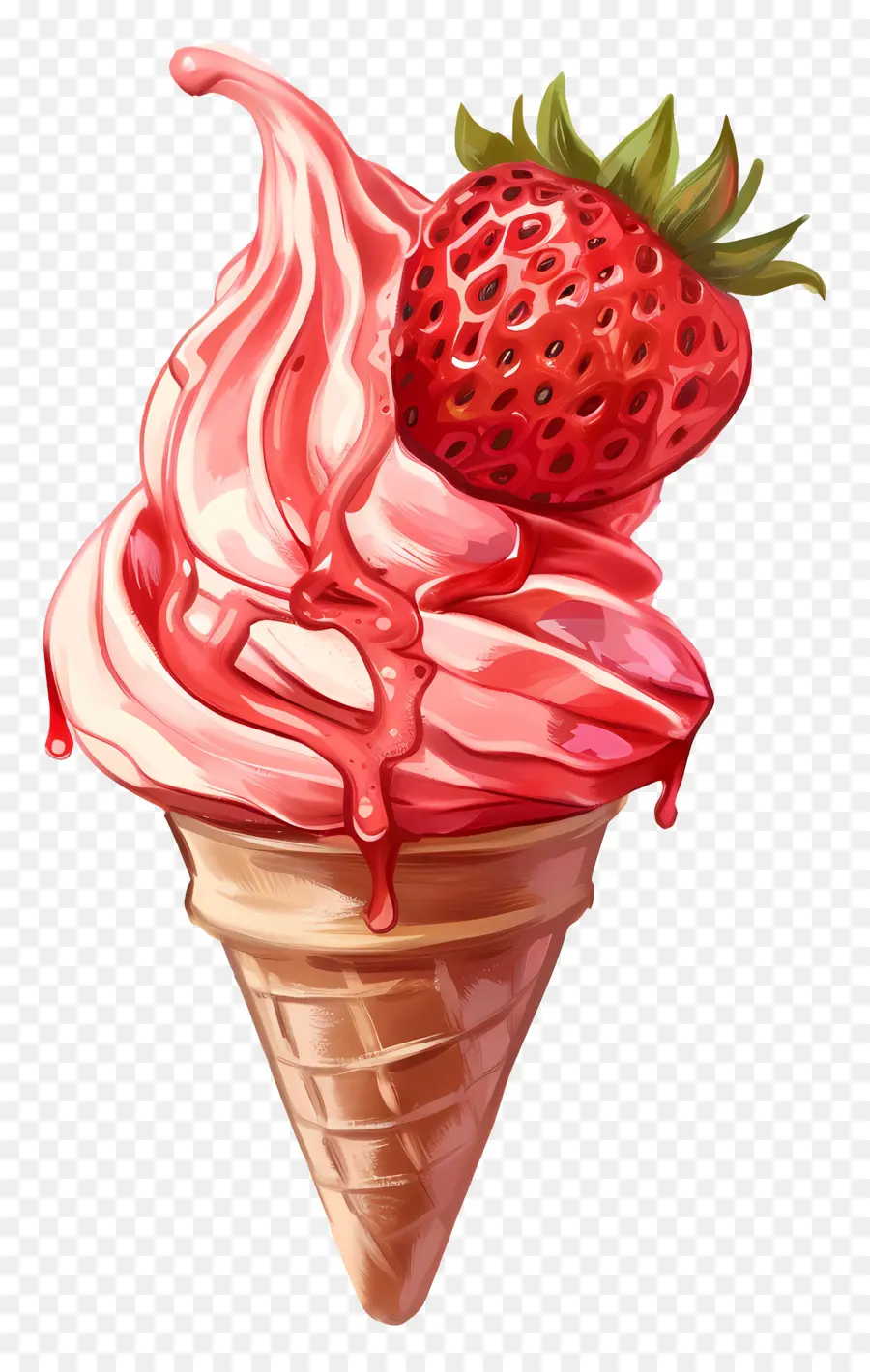 Helado De Fresa，Cono De Waffle PNG