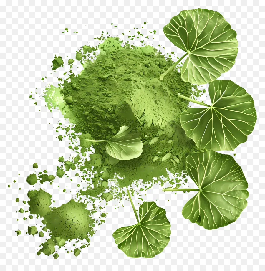 Gotu Kola En Polvo，Polvo Y Hojas Verdes PNG