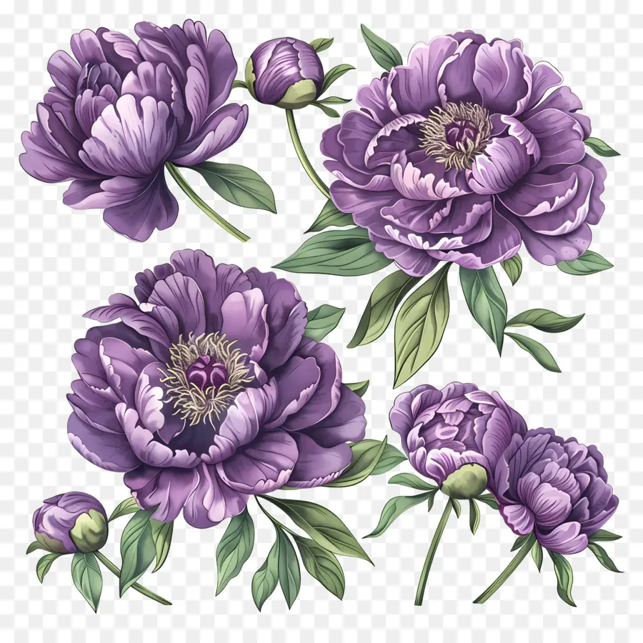 Peonies Purple，Peony Morado Oscuro PNG