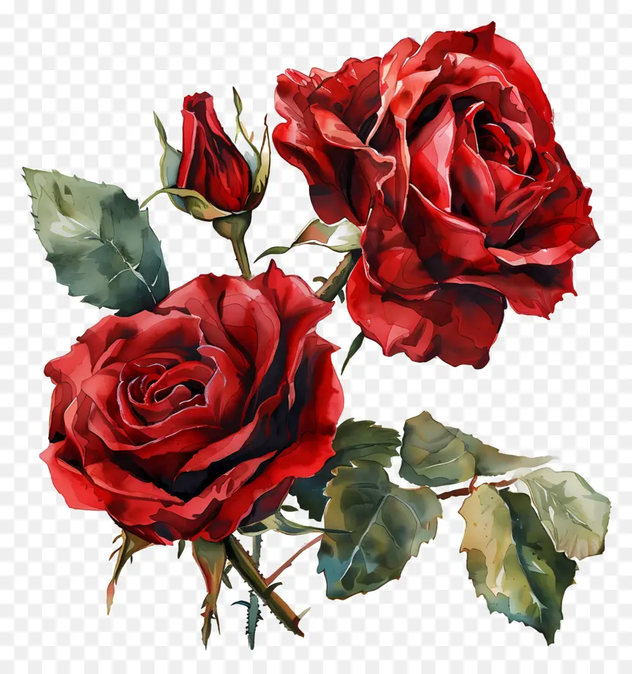 Rosas Rojas，Pintura A La Acuarela PNG