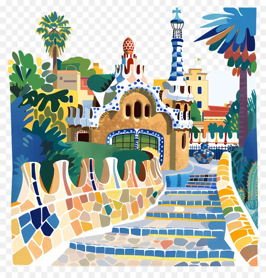 El Parque Güell，De Colores De La Pintura PNG