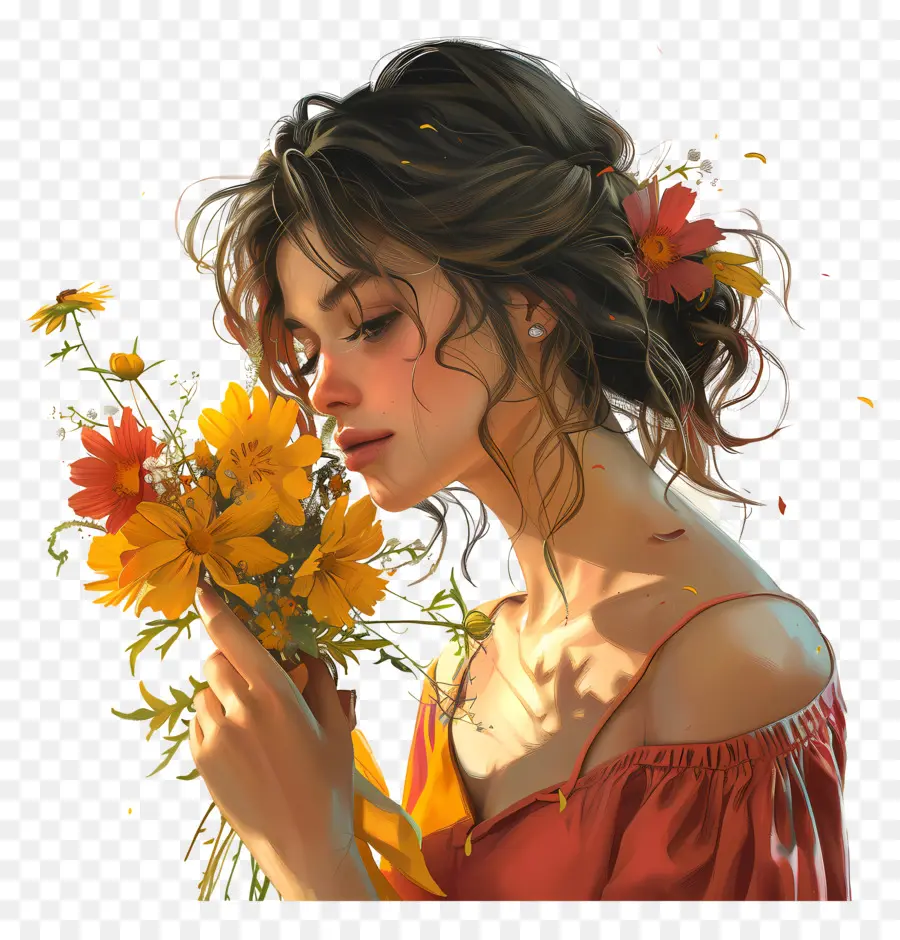 Mujer，Mujer Con Flores PNG