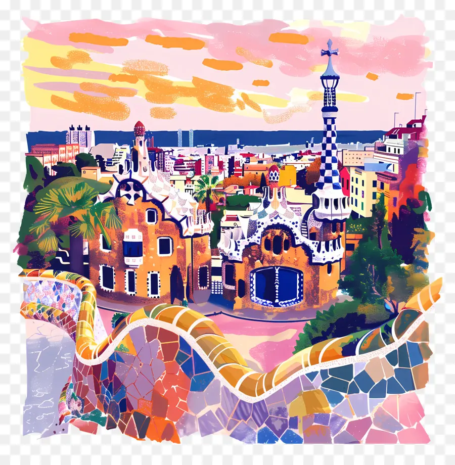 El Parque Güell，La Pintura De Paisaje PNG