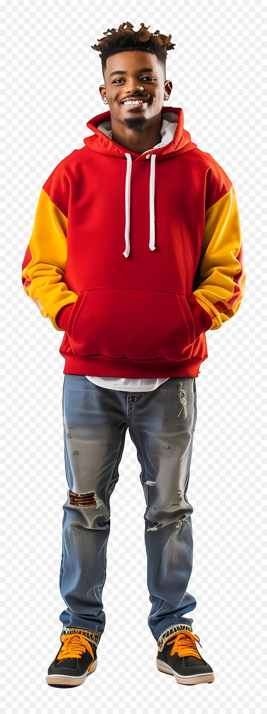 Feliz Hombre Negro，Sudadera Con Capucha Roja Y Amarilla PNG