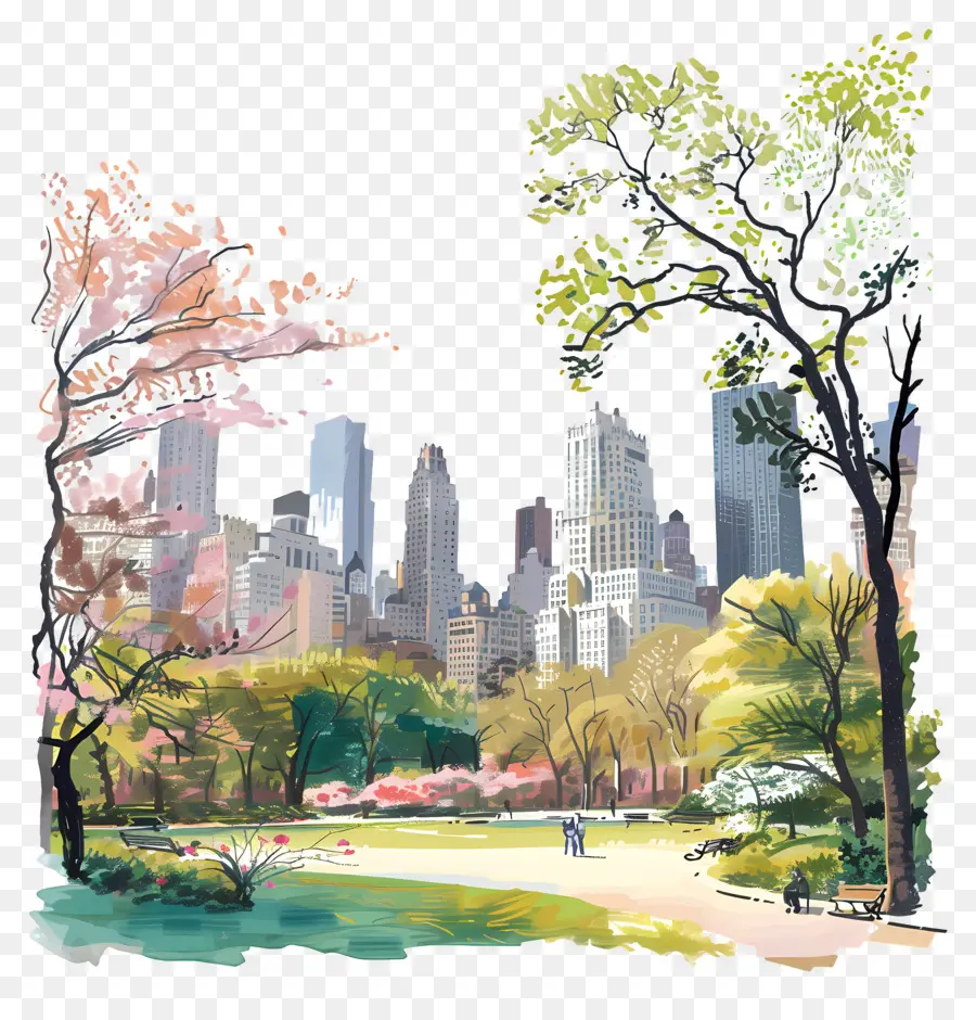 Nueva York Central Park，Pintura A La Acuarela PNG