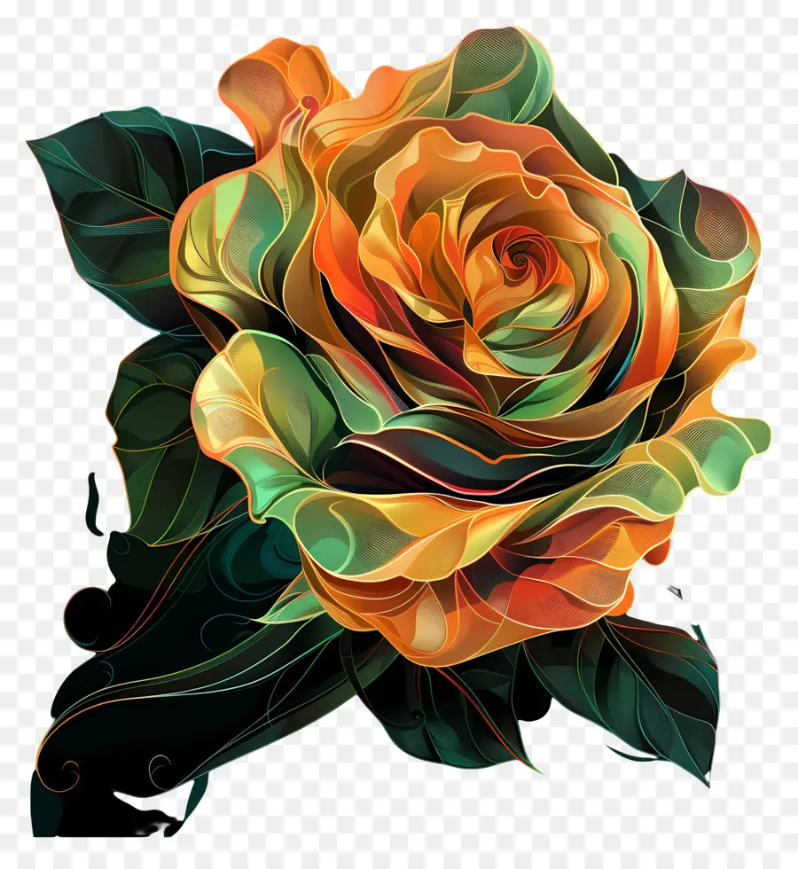 Arte Lineal，Rosa Colorida PNG