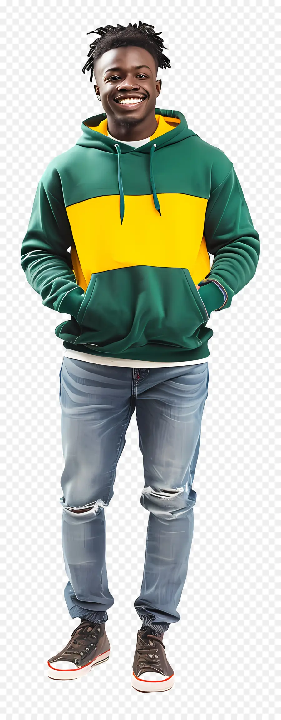 Hombre Negro Sonriente，Sudadera Con Capucha Verde Y Amarilla PNG