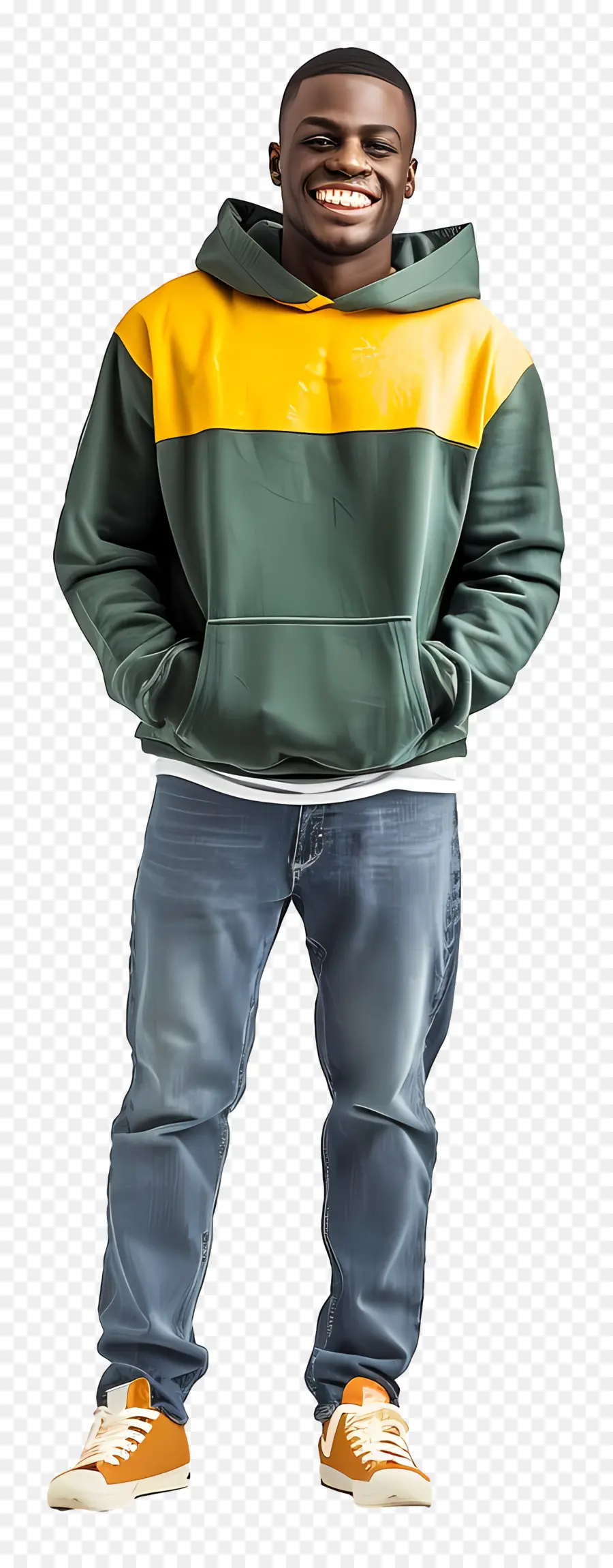 Hombre Negro Sonriente，Sudadera Con Capucha Verde Y Amarilla PNG