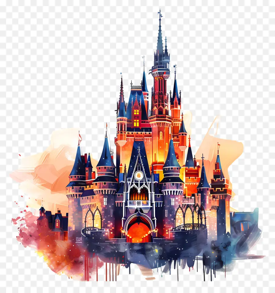 El Castillo De Disney，Pintura A La Acuarela PNG