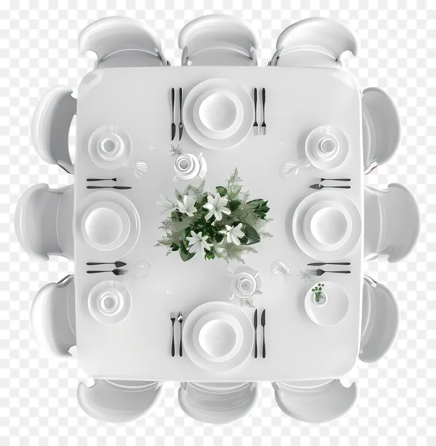 Vista De Mesa De Comedor Blanco，Configuración De Mesa Blanca PNG