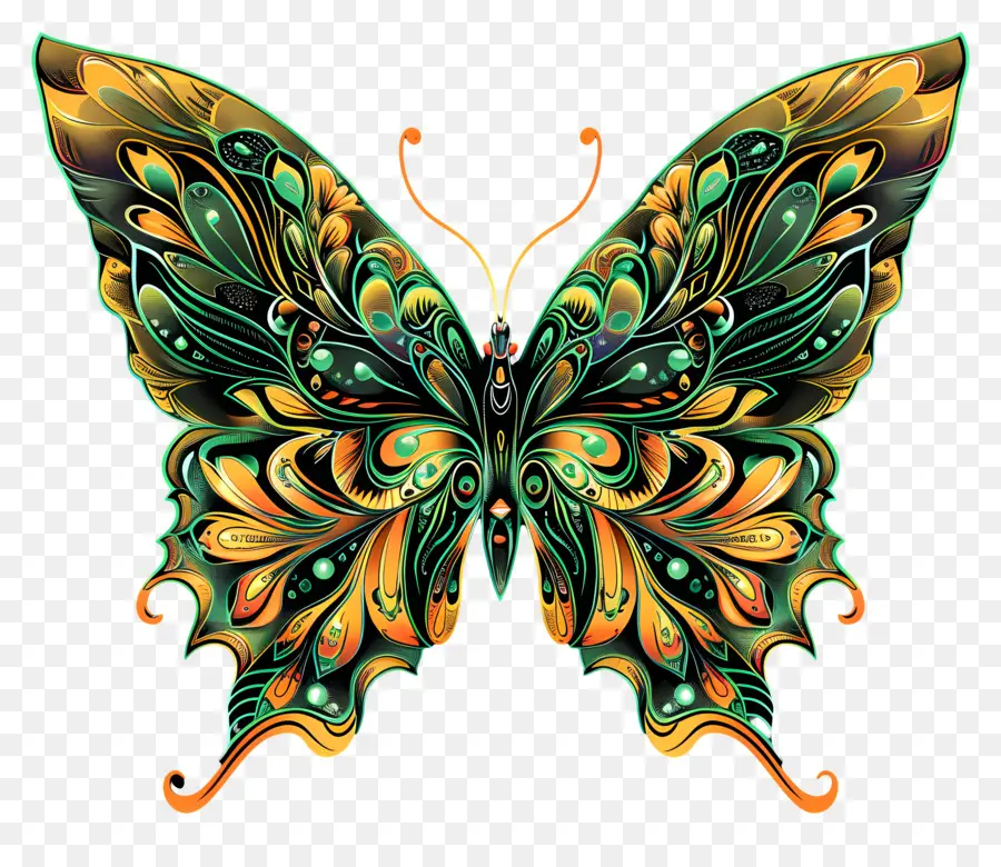 Arte Lineal，Mariposa Colorida PNG